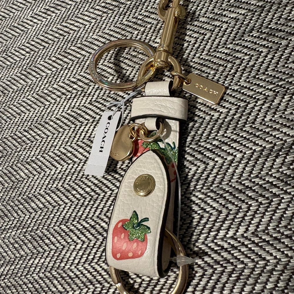 Coach Cream and Gold Strawberry Keychain